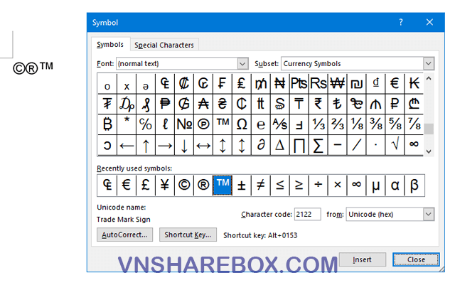 Symbols trong Microsoft Word