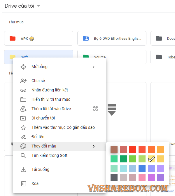 Tùy chỉnh màu sắc thư mục Google Drive