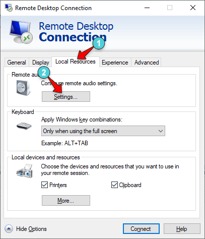 Local resource settings remote Desktop