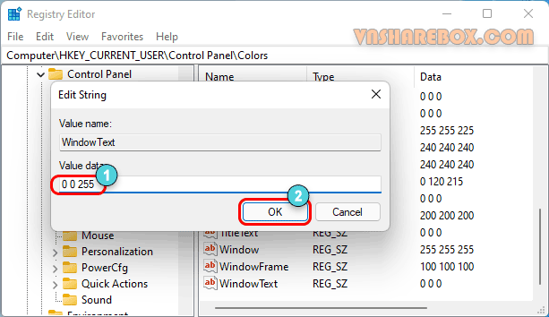Thay đổi màu WindowText Windows 11
