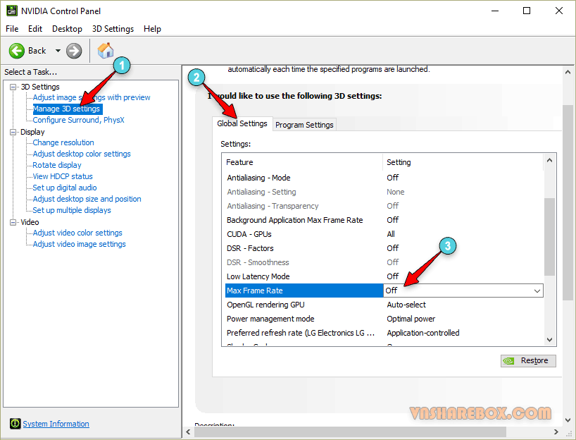 Setting max frame rate NVIDIA Graphics Card